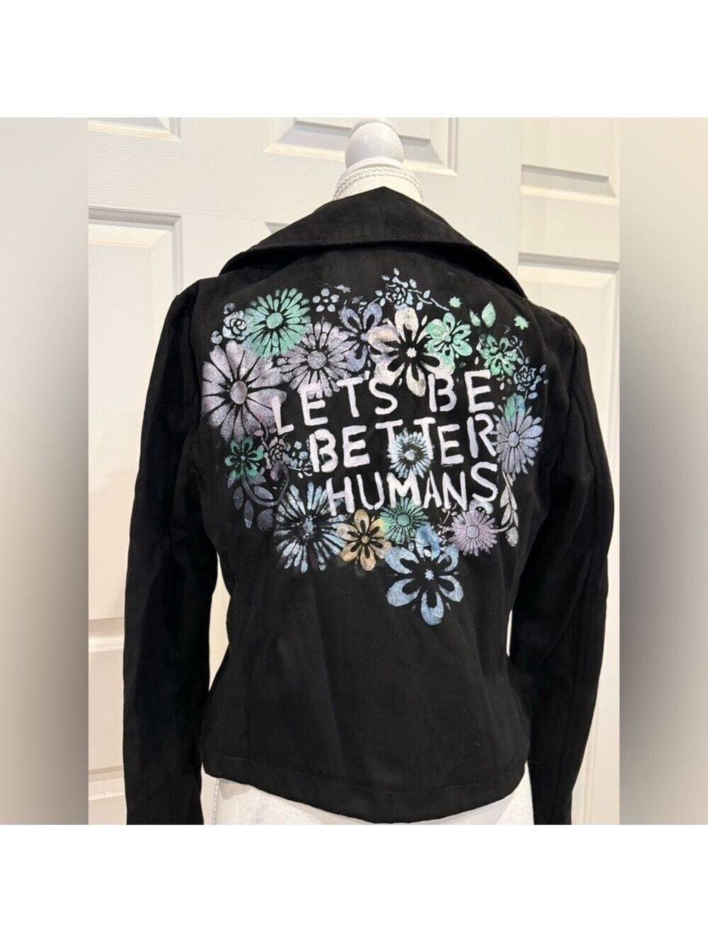Silence + Noise Black Faux Suede Moto Jacket “Let’s Be Better Humans” - Picture 7 of 13